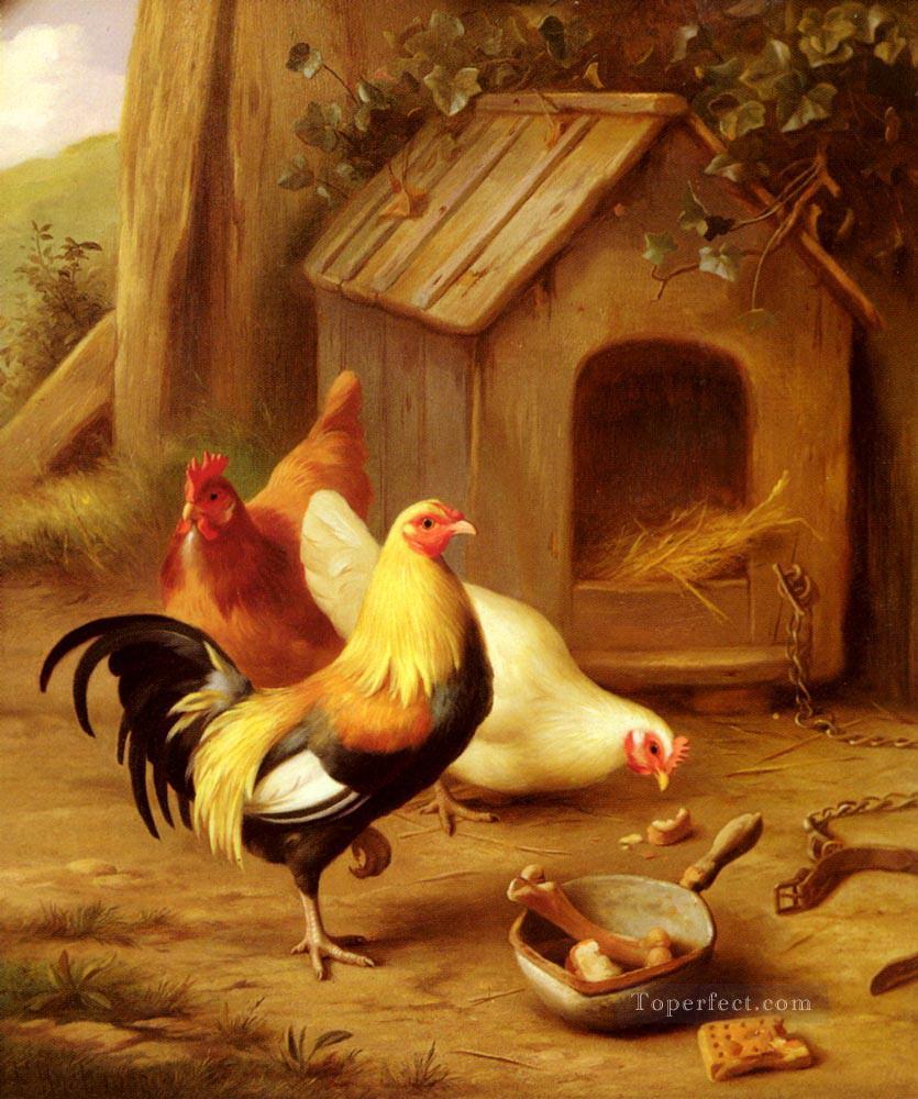 Jagd Edgar 1870 1955 Hühner Füttern Ölgemälde